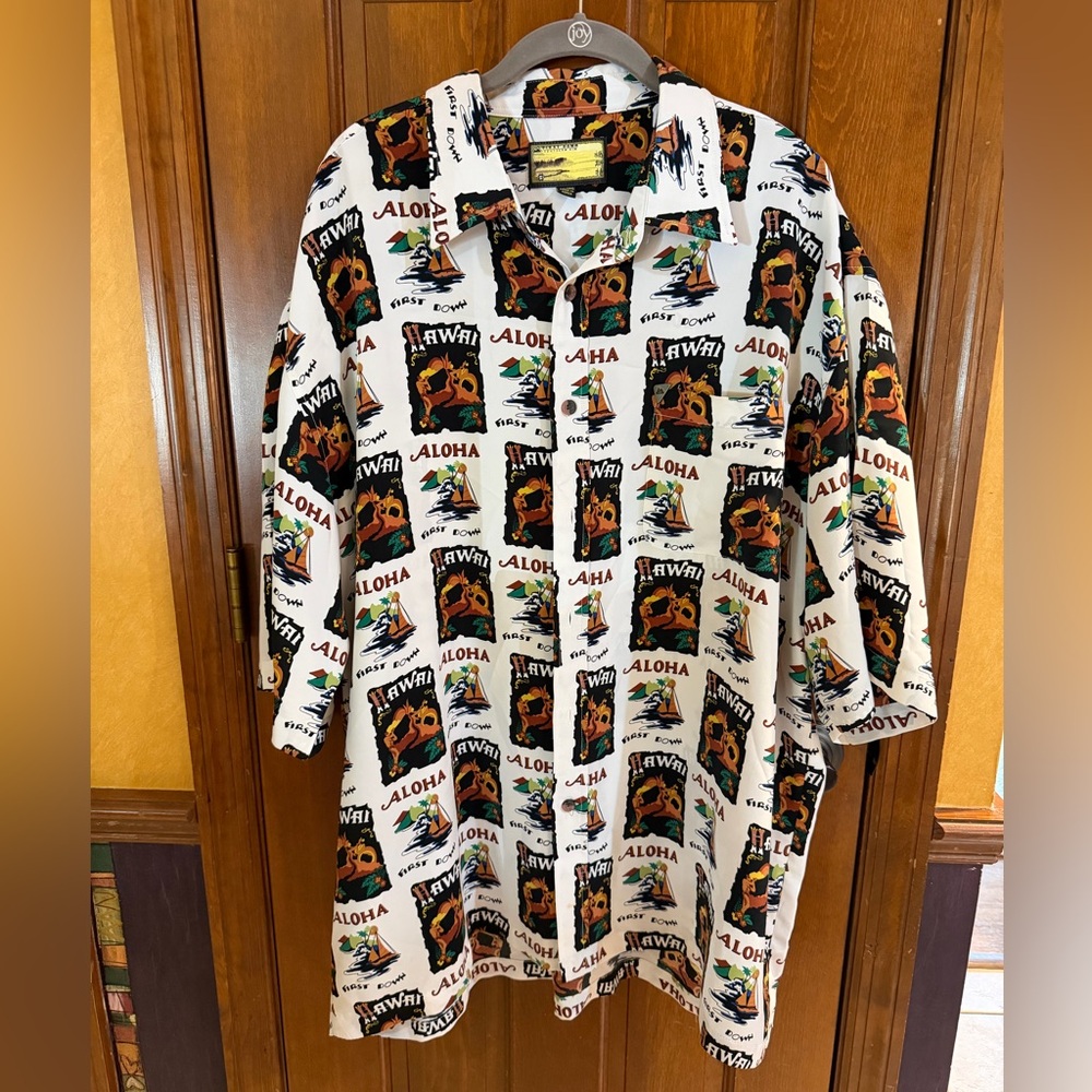 VTG First Down Men’s Hawaiian Button Down Aloha Shirt Unique Casual Vacation XXL